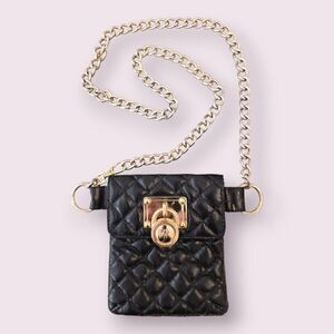 Michael Kors Quilted Leather Belt Bag – Black & Gold